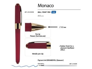 Ручка пластиковая шариковая Monaco, 0,5мм, синие чернила, бордовый — изображение 3