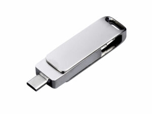 USB 2.0-флешка на 32 Гб поворотный механизм, c дополнительным разъемом Micro USB с одноцветным металлическим клипом — изображение 2