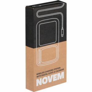 Станция беспроводной зарядки с часами и календарем и подсветкой лого Novem, черная — изображение 12