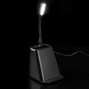 Настольный органайзер с зарядкой, лампой, вентилятором и подсветкой лого powerTower, черный — изображение 11