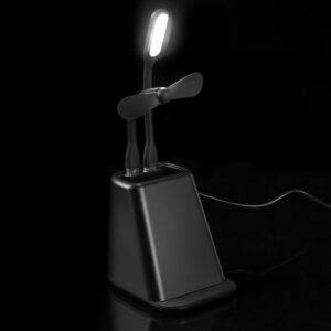 Настольный органайзер с зарядкой, лампой, вентилятором и подсветкой лого powerTower, черный — изображение 9