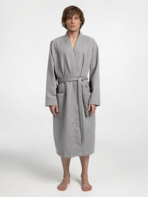 Халат вафельный Kimono, светло-серый — изображение 9