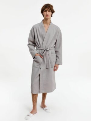 Халат вафельный Kimono, светло-серый — изображение 7