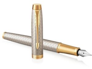Перьевая ручка Parker IM Premium Warm Silver (grey)  GT, перо: F, цвет чернил: blue, в подарочной упаковке. — изображение 4