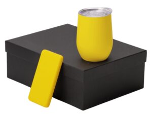 Подарочный набор с термокружкой и повербанком С2, 10000 mAh, желтый