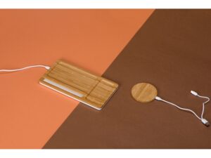 Беспроводное зарядное устройство-органайзер из бамбука Timber, темно-натуральный/белый — изображение 7