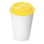 Пластиковый стакан Take away с двойными стенками и крышкой с силиконовым клапаном, 350 мл, белый/желтый