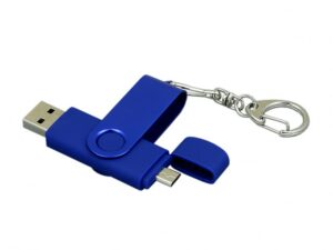 Флешка с поворотным механизмом, c дополнительным разъемом Micro USB, 16 Гб, синий — изображение 2