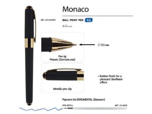 Ручка пластиковая шариковая Monaco, 0,5мм, синие чернила, черный — изображение 3