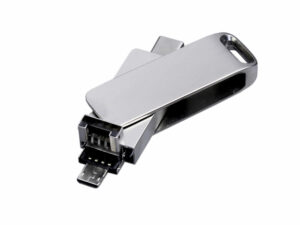 USB 2.0-флешка на 32 Гб поворотный механизм, c дополнительным разъемом Micro USB с одноцветным металлическим клипом — изображение 3