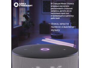 Умная колонка Яндекс Станция Мини 3 с Алисой на YaGPT серая, 12 Вт (YNDX-00027GRY) — изображение 6