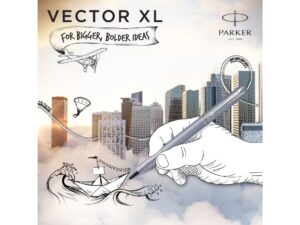 Ручка-роллер Parker Vector XL Silver Blue CT, цвет чернил black, стержень: F, в подарочной упаковке. — изображение 14