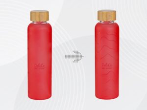 Стеклянная бутылка с бамбуковой крышкой Foggy, 600 мл, красный, с УФ печатью