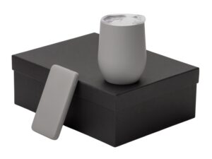 Подарочный набор с термокружкой и повербанком С2, 10000 mAh, серый