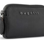 Ключница BUGATTI Bella, чёрная, воловья кожа/полиэстер, 12х1,5х7 см