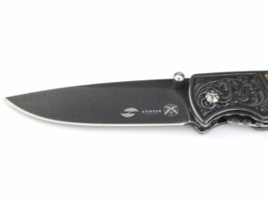 Нож складной Stinger, 71 мм, (чёрный), материал рукояти: сталь/дерево (коричневый) — изображение 3