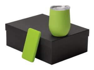 Подарочный набор с термокружкой и повербанком С2, 10000 mAh, зеленое яблоко