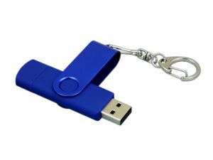 Флешка с поворотным механизмом, c дополнительным разъемом Micro USB, 16 Гб, синий — изображение 3