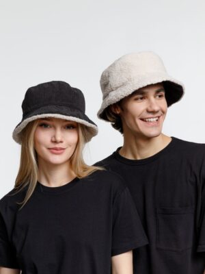 Панама Bucket двусторонняя утепленная, темно-серая с бежевым — изображение 7