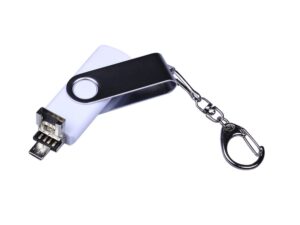 USB-флешка на 32 Гб поворотный механизм, c двумя дополнительными разъемами MicroUSB и TypeC, белый — изображение 3