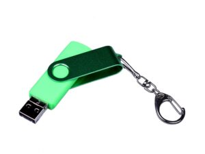 USB-флешка на 32 Гб 3 в 1 поворотный механизм, c двумя дополнительными разъемами MicroUSB и TypeC C с одноцветным металлическим клипом, зеленый — изображение 2