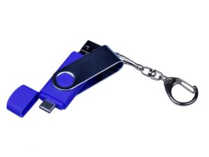 USB-флешка на 32 Гб поворотный механизм, c двумя дополнительными разъемами MicroUSB и TypeC, синий — изображение 4
