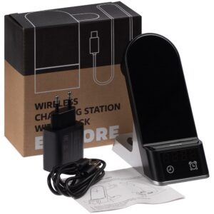 Зарядная станция с часами E-Store для смартфона, часов и наушников, черная — изображение 10