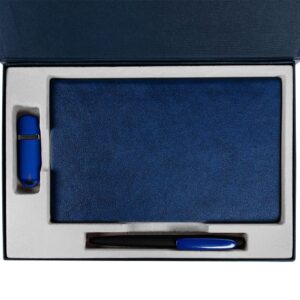 Коробка Silk с ложементом под ежедневник 13x21 см, флешку и ручку, ver. 2, темно-синяя — изображение 4