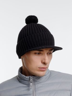 Вязаная шапка с козырьком Peaky, черная — изображение 6