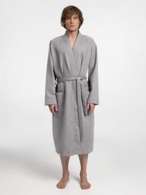 Халат вафельный Kimono, светло-серый — изображение 9