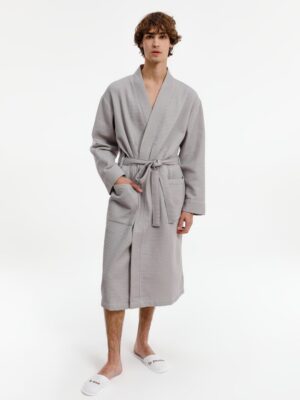 Халат вафельный Kimono, светло-серый — изображение 7