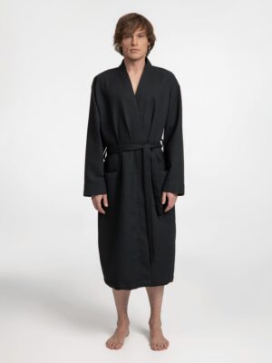 Халат вафельный Kimono, черный — изображение 8