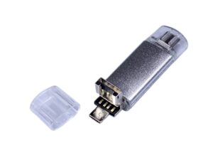USB-флешка на 32 Гб c двумя дополнительными разъемами MicroUSB и TypeC, серебро — изображение 3