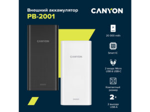 Портативный аккумулятор Canyon PB-2001 (CNE-CPB2001W), белый — изображение 4