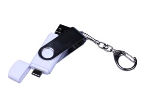 USB-флешка на 32 Гб поворотный механизм, c двумя дополнительными разъемами MicroUSB и TypeC, белый — изображение 4