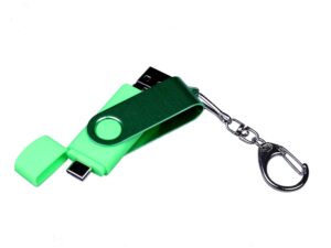 USB-флешка на 32 Гб 3 в 1 поворотный механизм, c двумя дополнительными разъемами MicroUSB и TypeC C с одноцветным металлическим клипом, зеленый — изображение 4