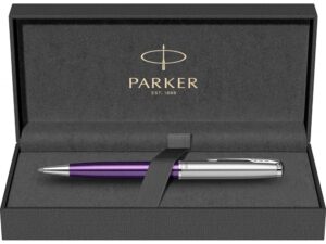 Шариковая ручка Parker Sonnet Essentials Violet SB Steel CT, цвет чернил black, перо: M, в подарочной упаковке. — изображение 6
