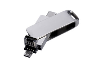USB 2.0-флешка на 32 Гб поворотный механизм, c дополнительным разъемом Micro USB с одноцветным металлическим клипом — изображение 3
