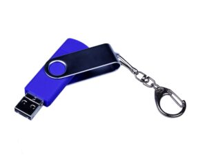 USB-флешка на 32 Гб поворотный механизм, c двумя дополнительными разъемами MicroUSB и TypeC, синий — изображение 2