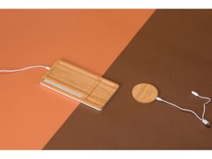 Беспроводное зарядное устройство-органайзер из бамбука Timber, натуральный/белый — изображение 7
