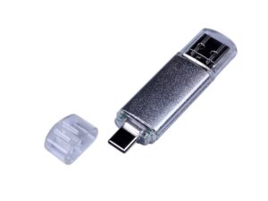 USB-флешка на 32 Гб c двумя дополнительными разъемами MicroUSB и TypeC, серебро — изображение 4