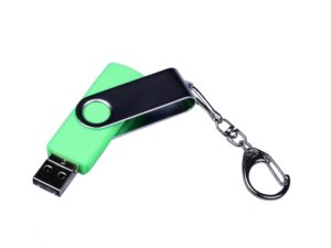 USB-флешка на 32 Гб поворотный механизм, c двумя дополнительными разъемами MicroUSB и TypeC, зеленый — изображение 2