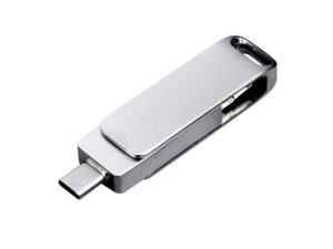 USB 2.0-флешка на 64 Гб поворотный механизм, c дополнительным разъемом Micro USB с одноцветным металлическим клипом — изображение 2
