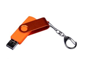 USB-флешка на 32 Гб 3 в 1 поворотный механизм, c двумя дополнительными разъемами MicroUSB и TypeC C с одноцветным металлическим клипом, оранжевый — изображение 2