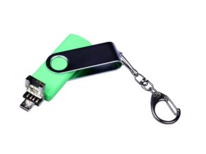 USB-флешка на 32 Гб поворотный механизм, c двумя дополнительными разъемами MicroUSB и TypeC, зеленый — изображение 3