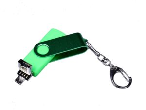 USB-флешка на 32 Гб 3 в 1 поворотный механизм, c двумя дополнительными разъемами MicroUSB и TypeC C с одноцветным металлическим клипом, зеленый — изображение 3