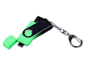 USB-флешка на 32 Гб поворотный механизм, c двумя дополнительными разъемами MicroUSB и TypeC, зеленый — изображение 4