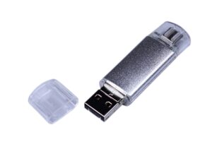 USB-флешка на 32 Гб c двумя дополнительными разъемами MicroUSB и TypeC, серебро — изображение 2