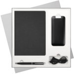 Подарочный набор Moon river, черный (ежедневник, ручка, аккумулятор)