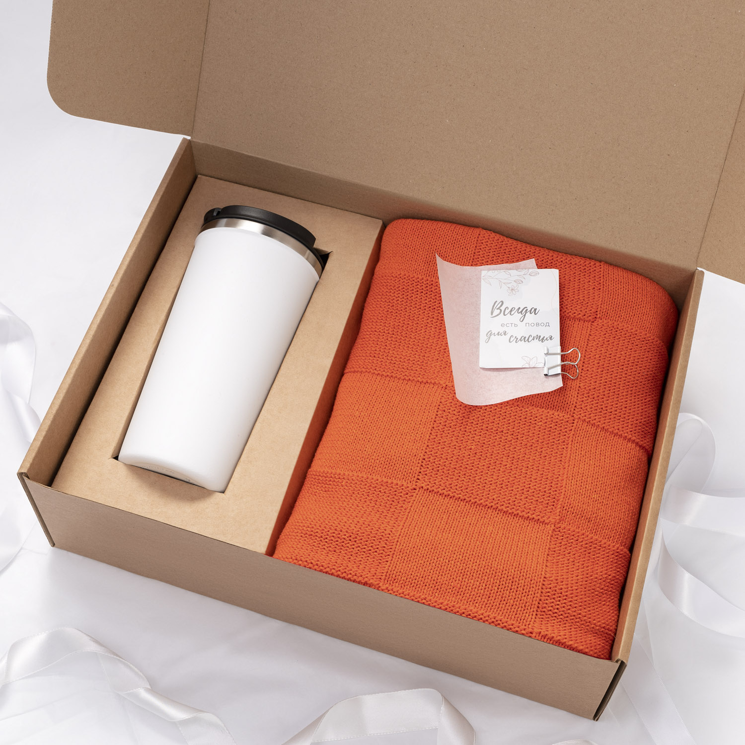 Плед Cella вязаный, оранжевый (без подарочной коробки) — изображение 12